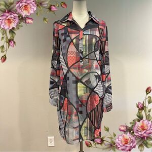 Smash Colorful Geometric Print sheer Shirt Dress size extra small‎